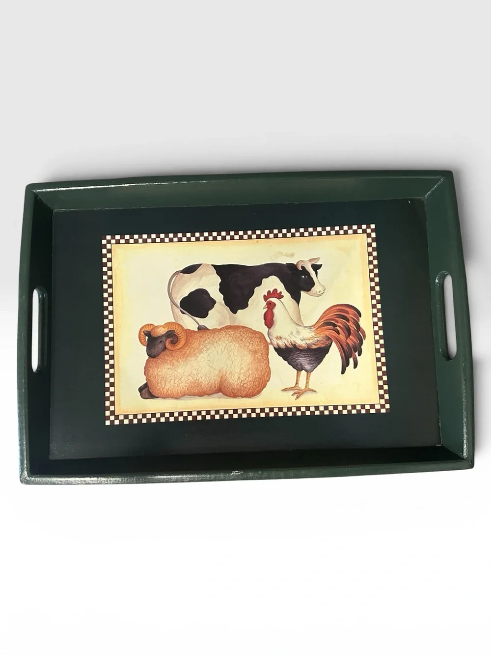 Vintage Wooden Dark Green Farmhouse Animal Serving Tray